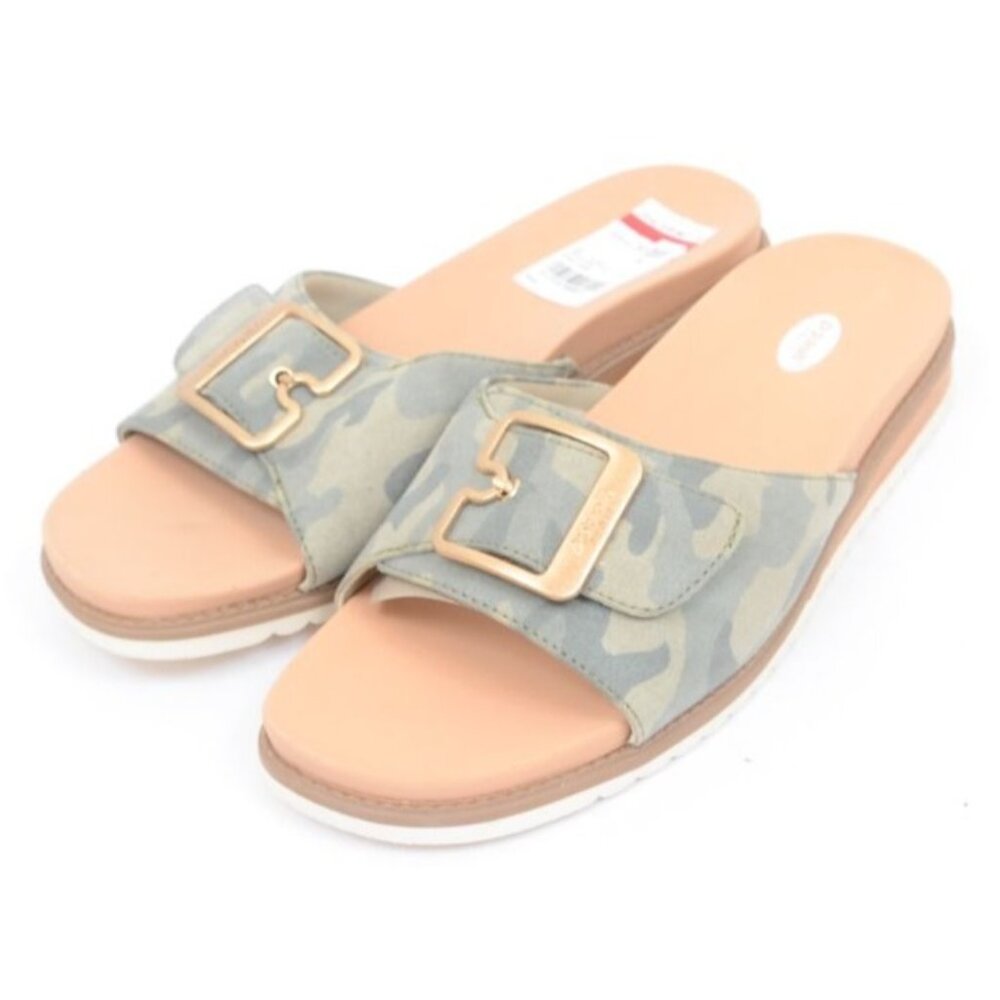 Dr. Scholl's Women's 8B Originalist Slide Sandals Camouflage Gold Buckle Vacay